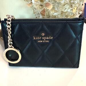 NWT Kate Spade Carey Black Quilted Key Cles Card Holder SHW MSRP $139